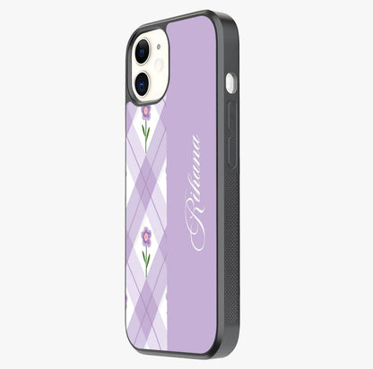 Purple Diamond Floral Glass Case photographed in natural light showing reflective finish and design depth.