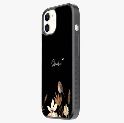 Quiet Garden Tune Custom Name Glass Case photographed in natural light showing reflective finish and design depth.