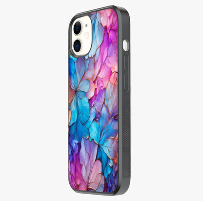 Radiant Floral Whirl Glass Case photographed in natural light showing reflective finish and design depth.