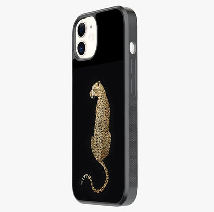 Regal Leopard Glass Case photographed in natural light showing reflective finish and design depth.