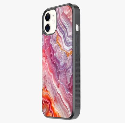 Rose Quartz Marble Glass Case photographed in natural light showing reflective finish and design depth.