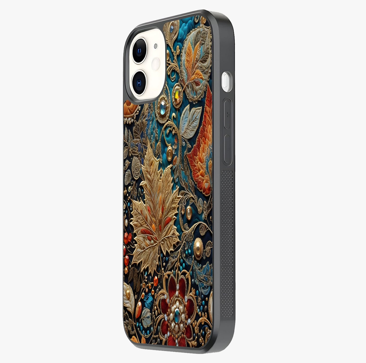 Royal Jewel Garden Glass Case photographed in natural light showing reflective finish and design depth.