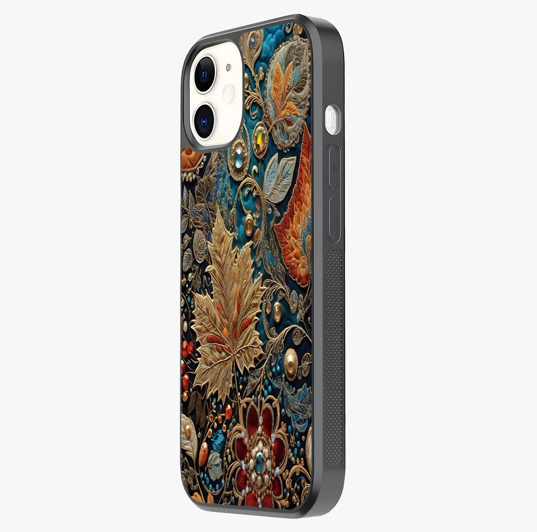 Royal Jewel Garden Glass Case photographed in natural light showing reflective finish and design depth.