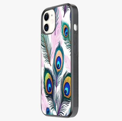 Royal Peacock Feathers Glass Case photographed in natural light showing reflective finish and design depth.