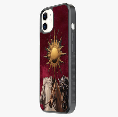 Solar Riders Glass Case photographed in natural light showing reflective finish and design depth.