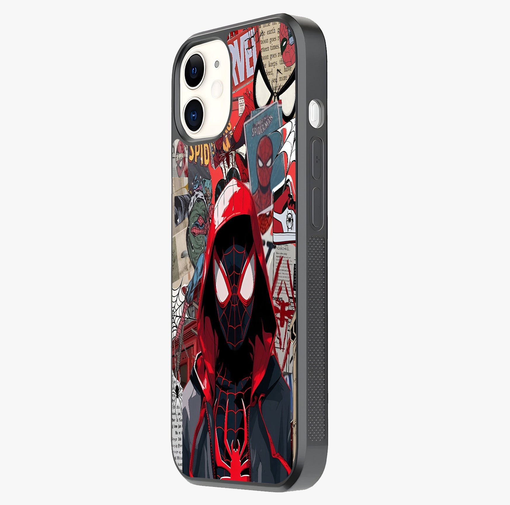 Spider Collage Street Glass Case photographed in natural light showing reflective finish and design depth.