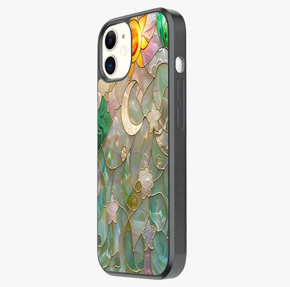 Stained Sunrise Glow Glass Case photographed in natural light showing reflective finish and design depth.