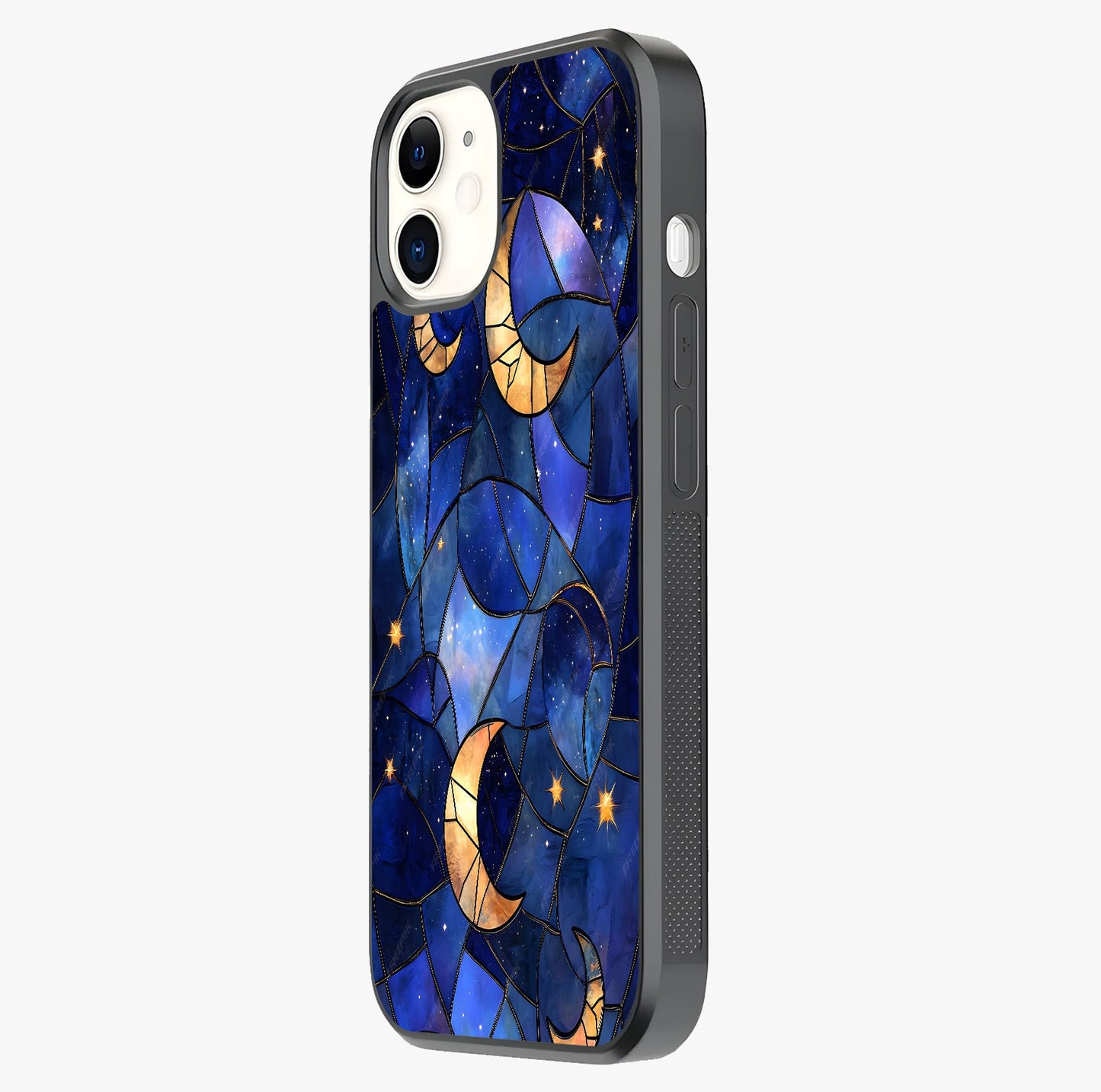 Starlit Sky Tapestry Glass Case photographed in natural light showing reflective finish and design depth.