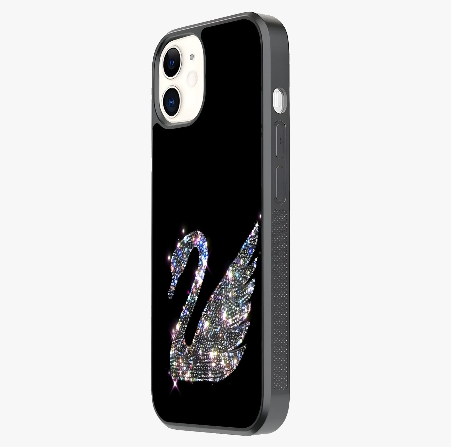 Starlit Swan Grace Glass Case photographed in natural light showing reflective finish and design depth.