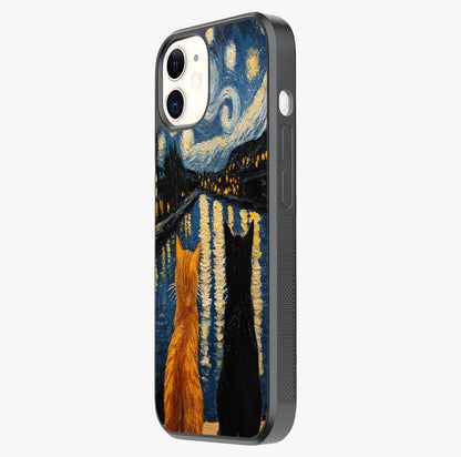 Starry River Cats Glass Case photographed in natural light showing reflective finish and design depth.