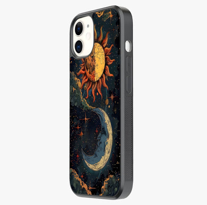 Sun And Moon Magic Design Glass Case photographed in natural light showing reflective finish and design depth.