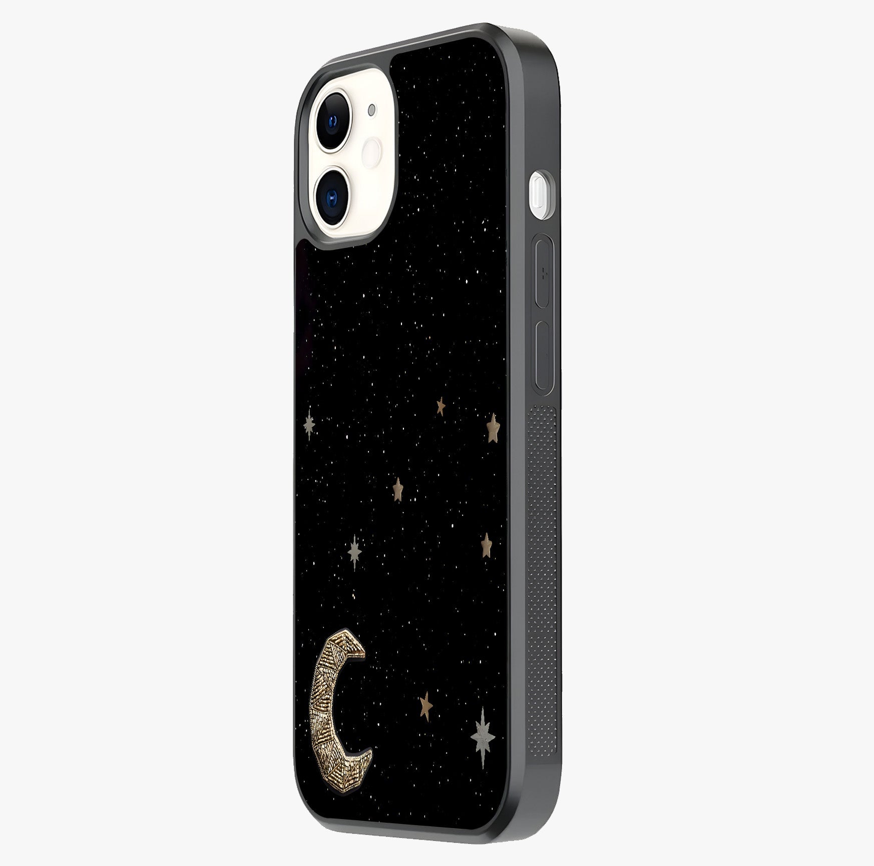 Twinkle Star With Half Moon Glass Case photographed in natural light showing reflective finish and design depth.
