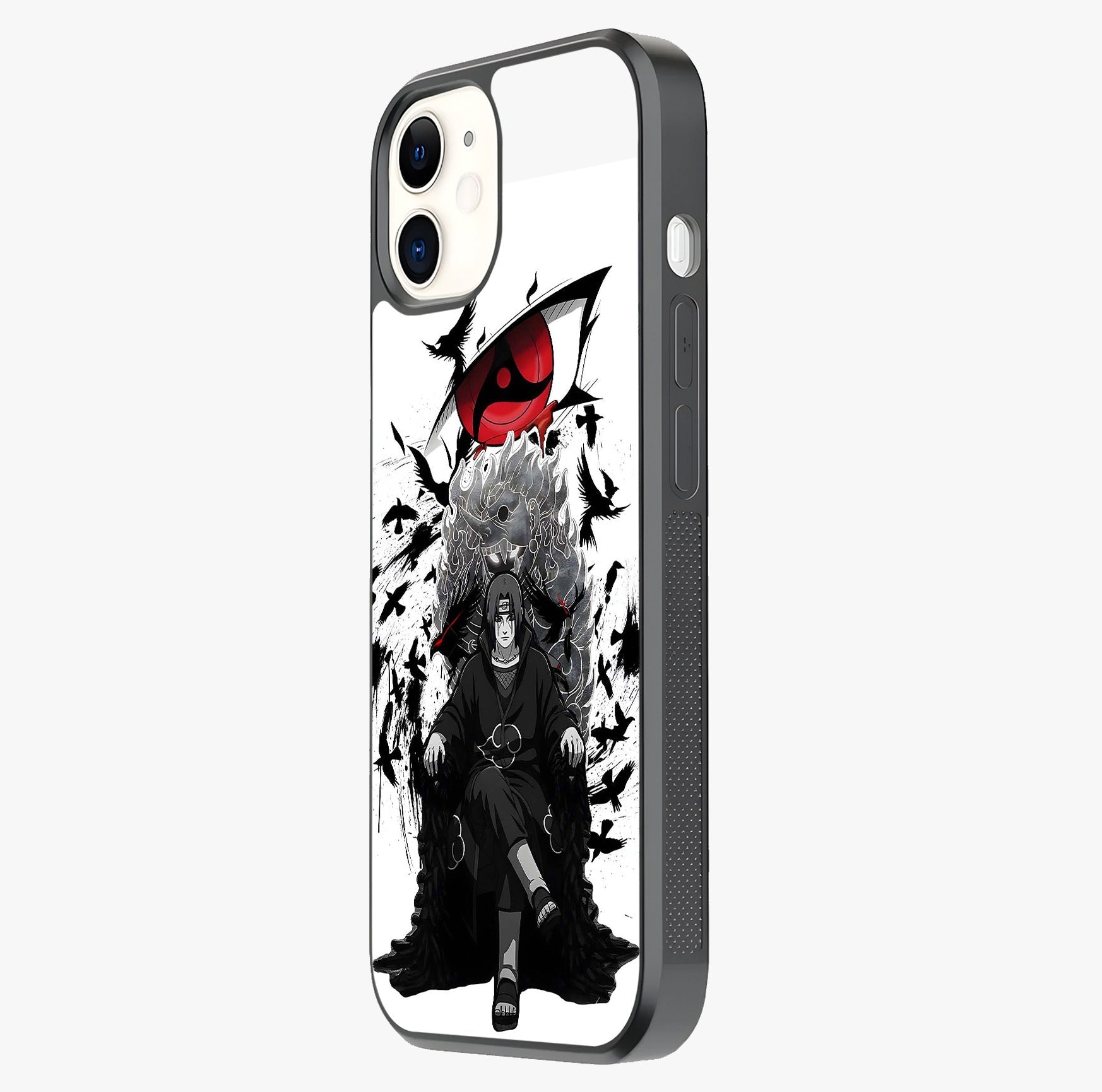 Uchiha Shadow Throne Glass Case photographed in natural light showing reflective finish and design depth.