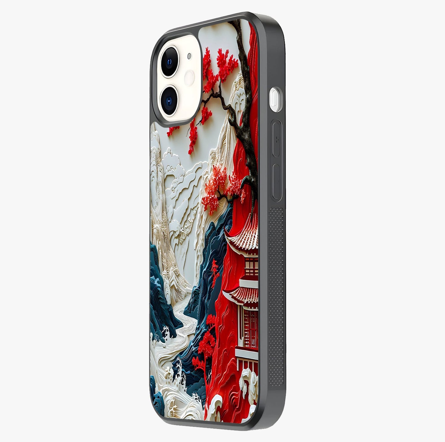 Whispers Of Sakura Waves Glass Case photographed in natural light showing reflective finish and design depth.