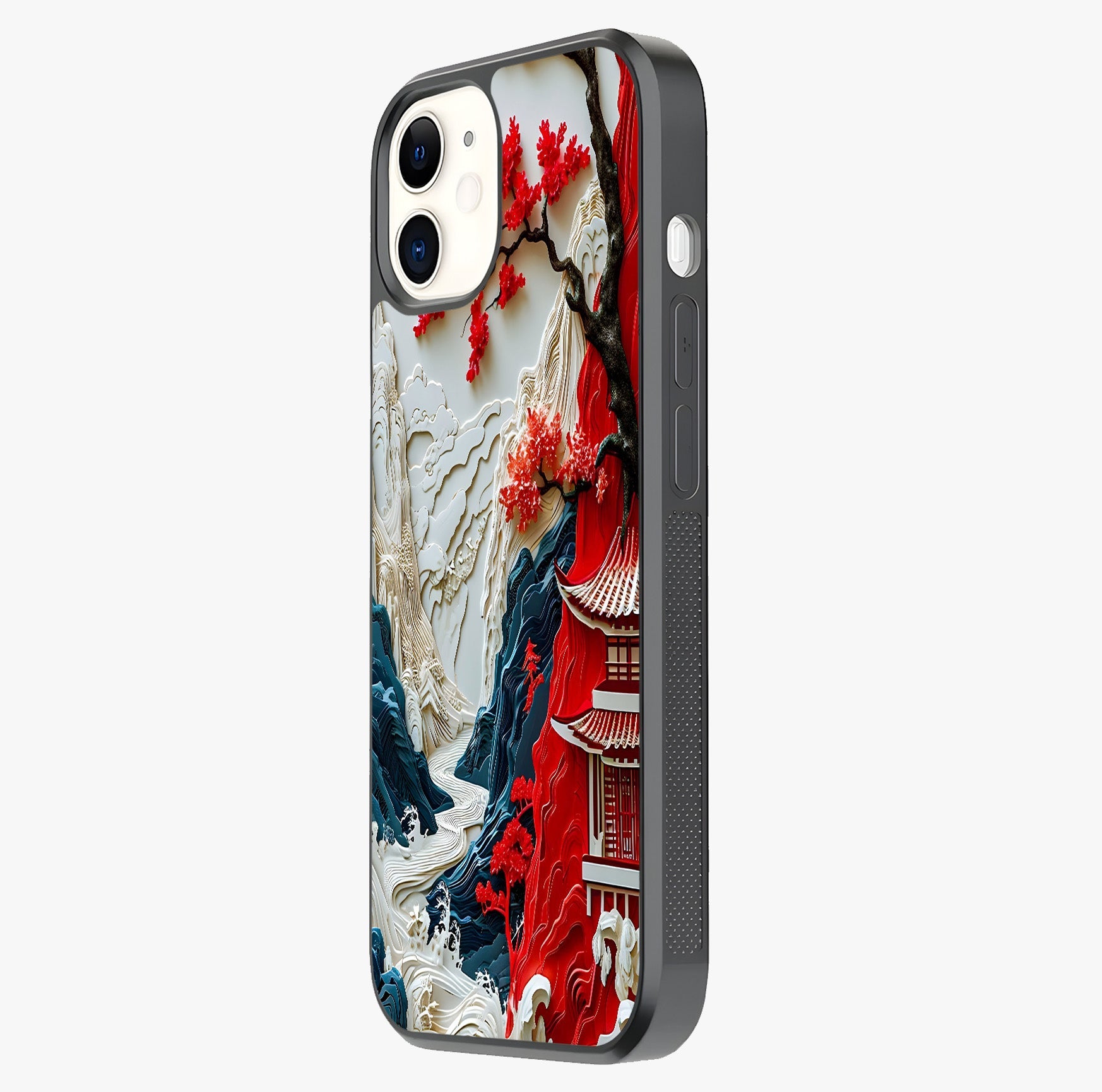 Whispers Of Sakura Waves Glass Case photographed in natural light showing reflective finish and design depth.