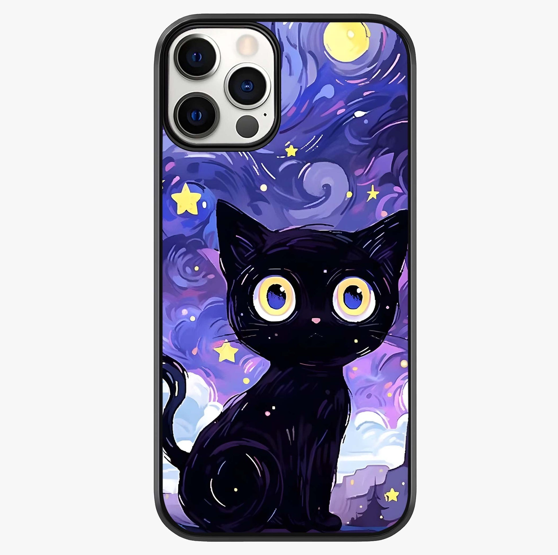 Abstract Cat Art Glass Case showing full back design in clean flat view with glossy glass finish.