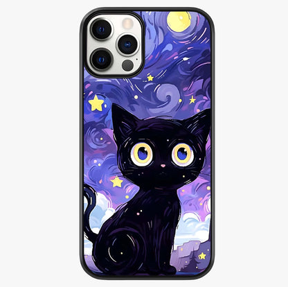 Abstract Cat Art Glass Case showing full back design in clean flat view with glossy glass finish.
