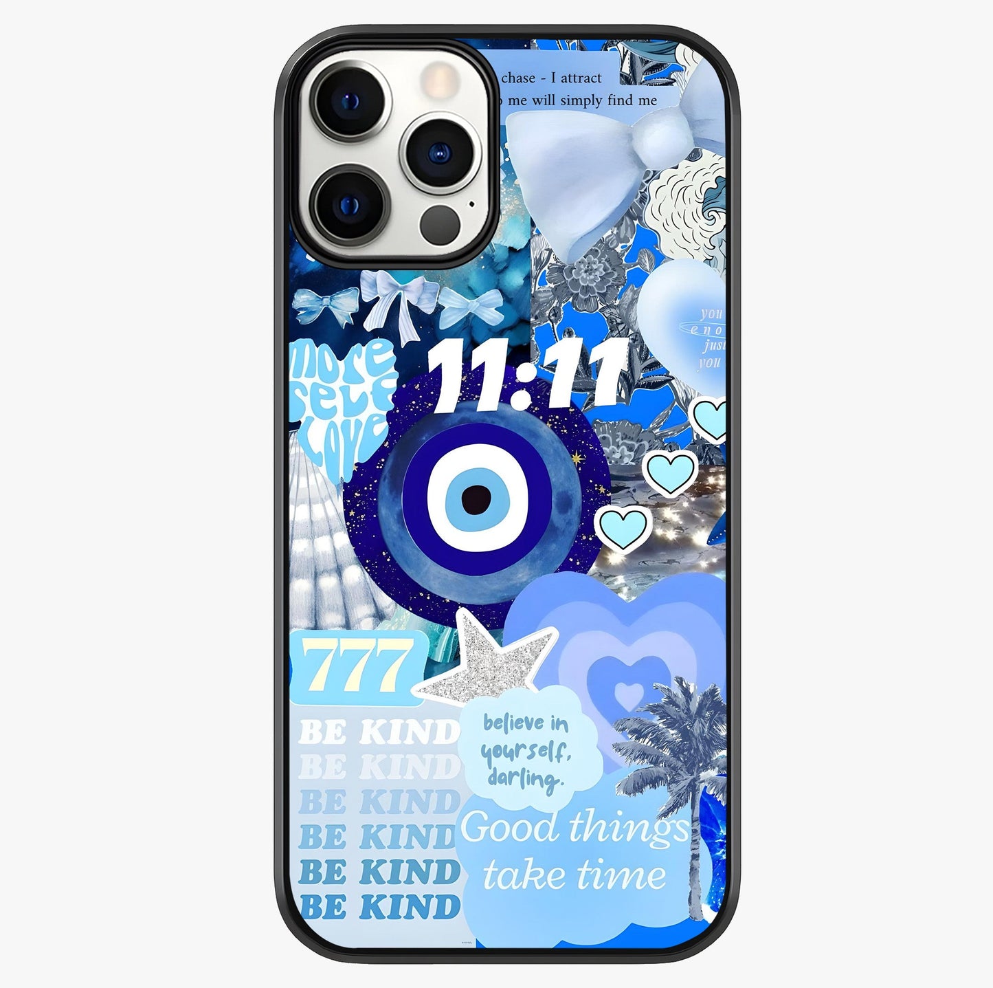 Aesthetic Be Kind Eye Glass Case showing full back design in clean flat view with glossy glass finish.