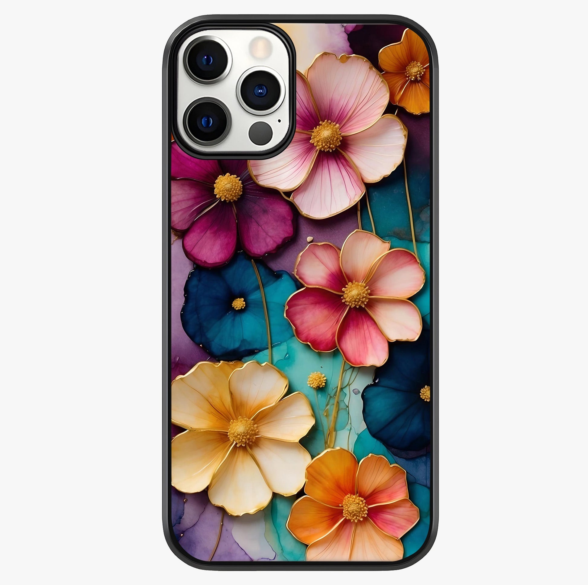Artlyn Grace Flower Pattern Glass Case showing full back design in clean flat view with glossy glass finish.