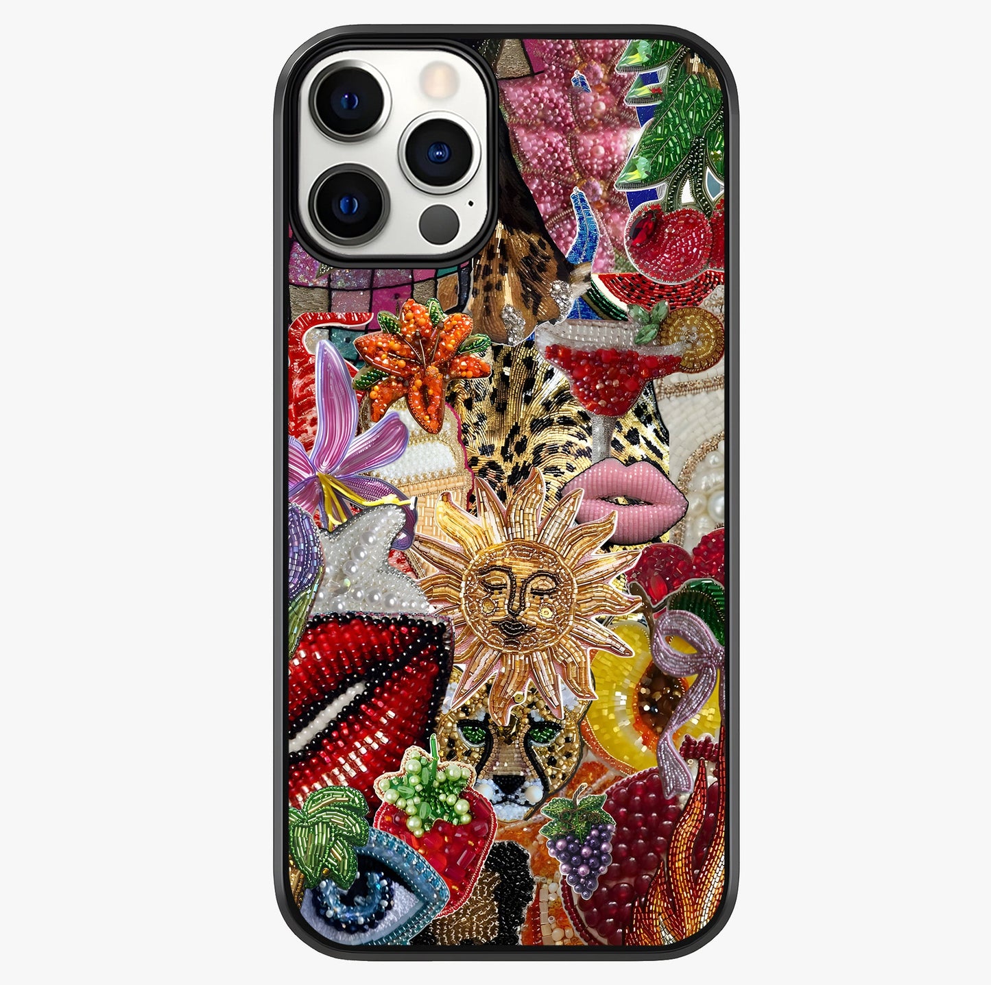 Beaded Fashion Jungle Glass Case showing full back design in clean flat view with glossy glass finish.
