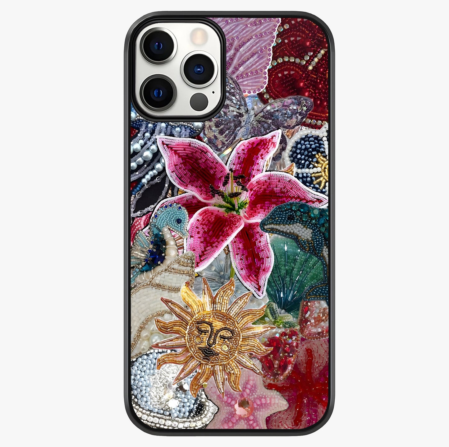 Beaded Garden Fantasy Glass Case showing full back design in clean flat view with glossy glass finish.