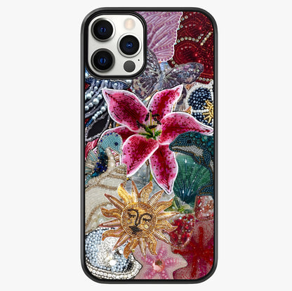 Beaded Garden Fantasy Glass Case showing full back design in clean flat view with glossy glass finish.
