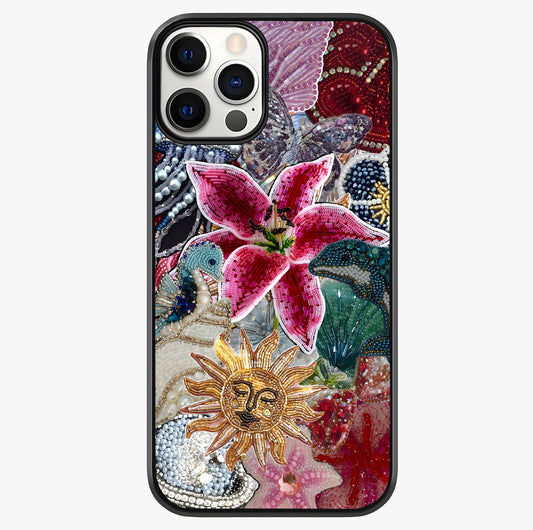 Beaded Garden Fantasy Glass Case showing full back design in clean flat view with glossy glass finish.