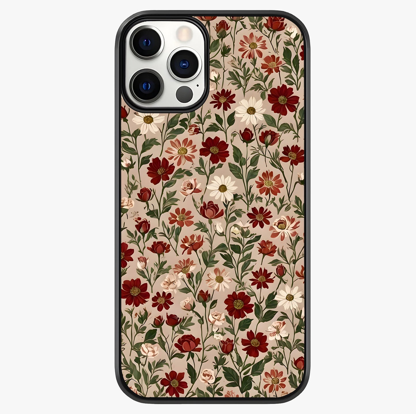Biege Flower With Leaf Glass Case showing full back design in clean flat view with glossy glass finish.
