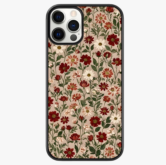 Biege Flower With Leaf Glass Case showing full back design in clean flat view with glossy glass finish.