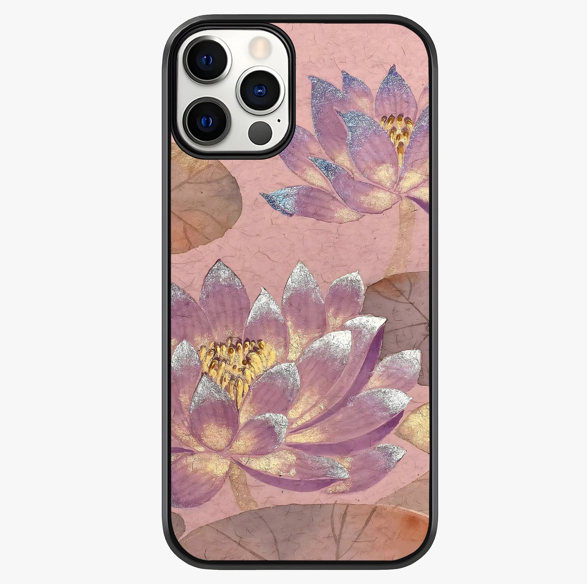 Blossom Mist Lotus Glass Case showing full back design in clean flat view with glossy glass finish.