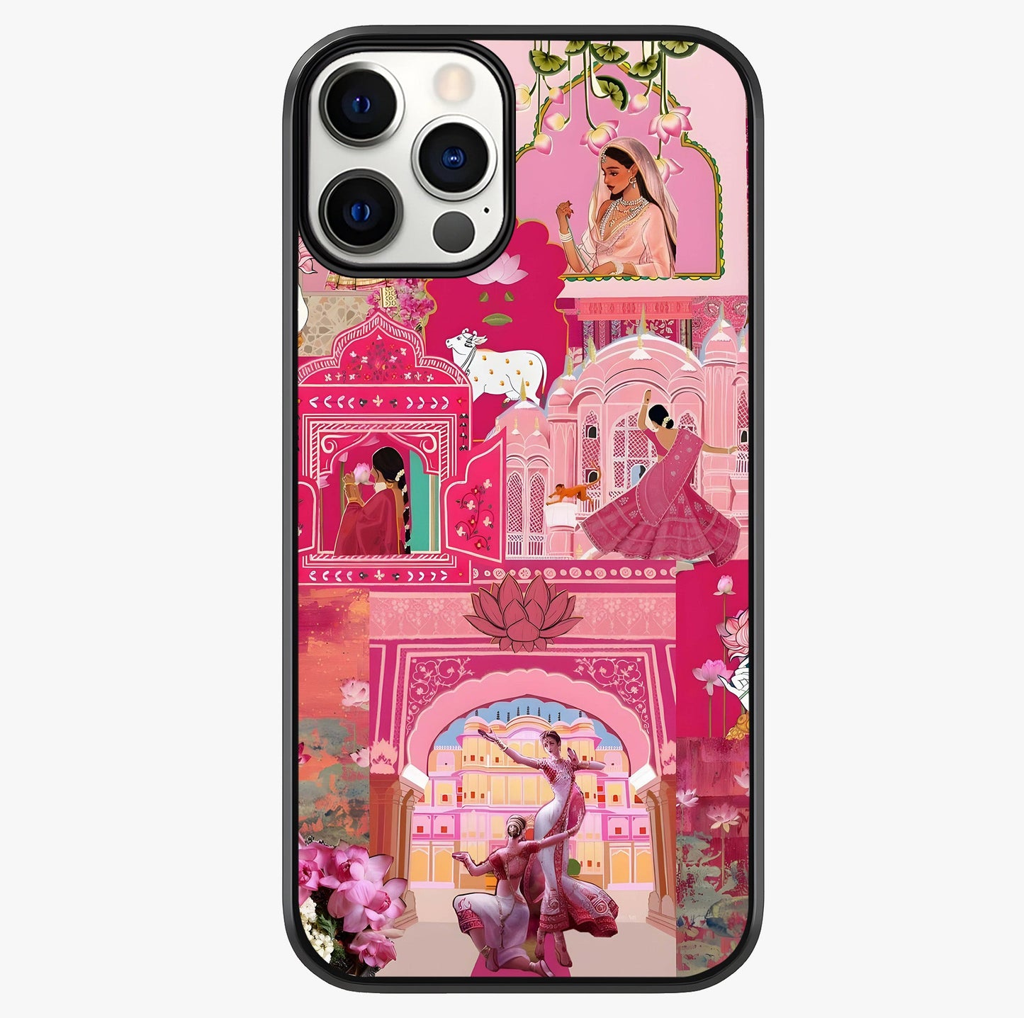 Blossoms Of Rajasthan Glass Case showing full back design in clean flat view with glossy glass finish.