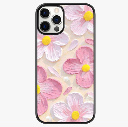 Blush Bloom Texture Glass Case showing full back design in clean flat view with glossy glass finish.