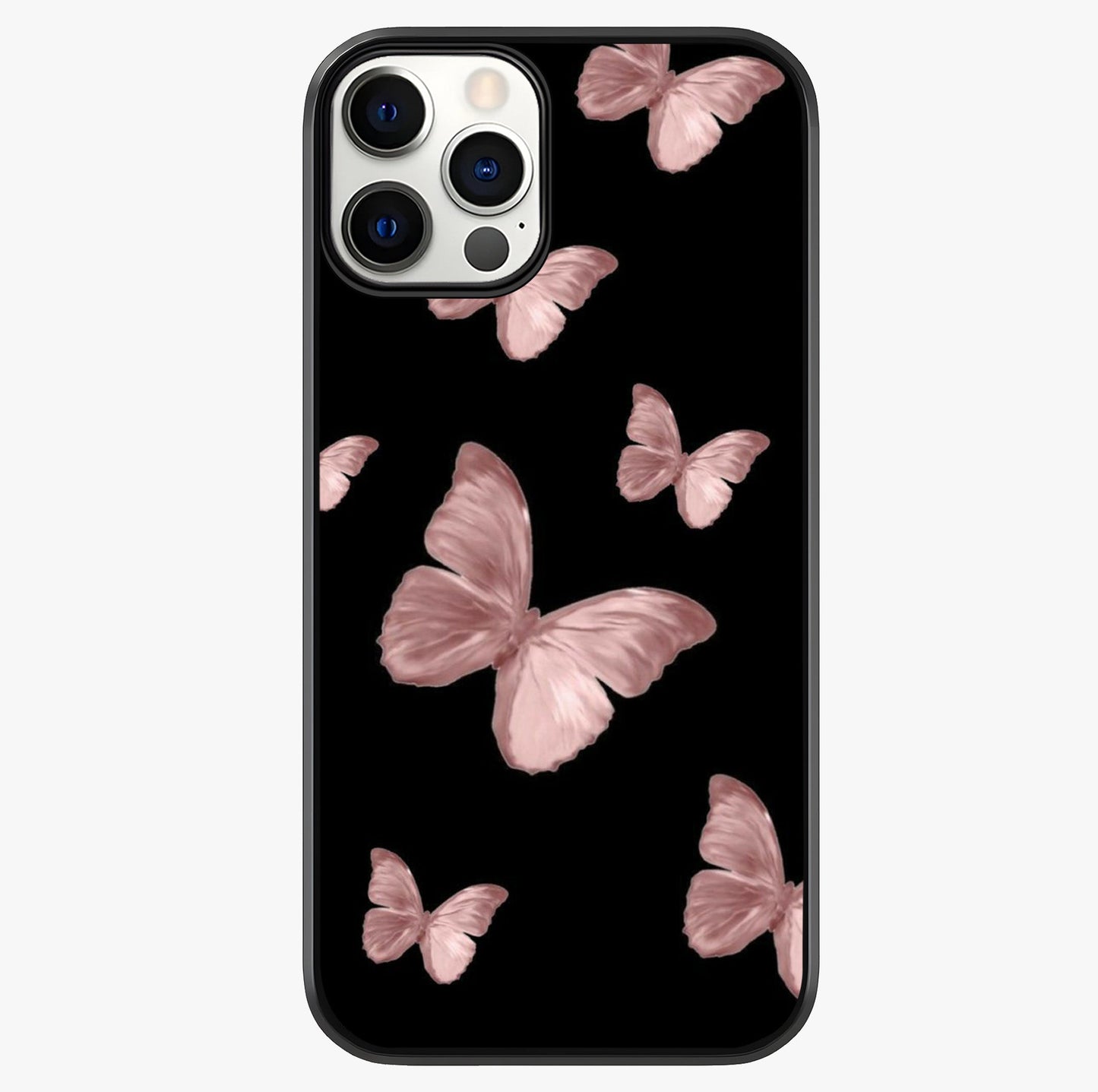 Butterfly Pattern Glass Case showing full back design in clean flat view with glossy glass finish.