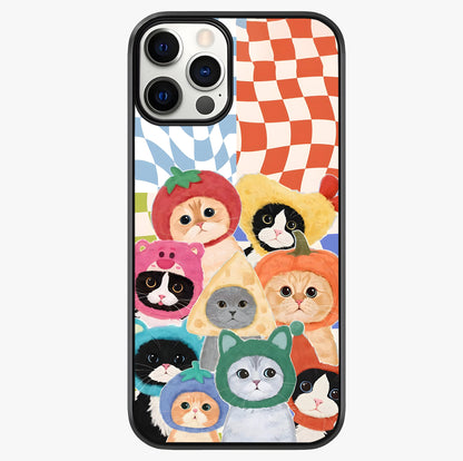 Cats In Fruits Glass Case showing full back design in clean flat view with glossy glass finish.