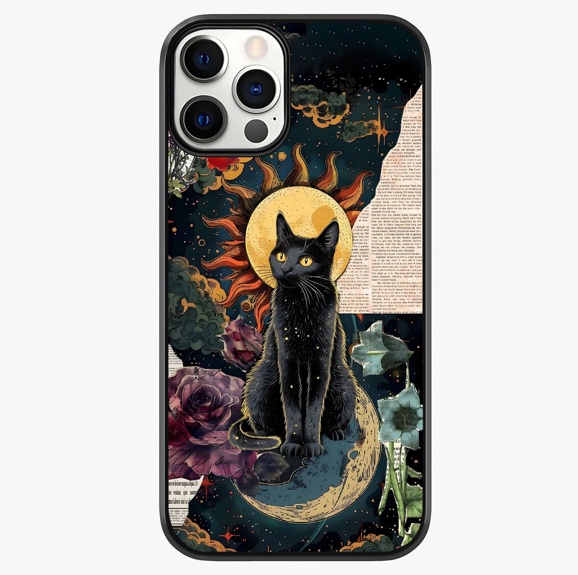 Celestial Black Cat Glass Case showing full back design in clean flat view with glossy glass finish.