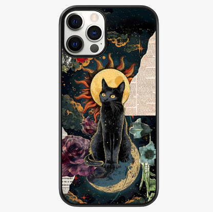 Celestial Black Cat Glass Case showing full back design in clean flat view with glossy glass finish.