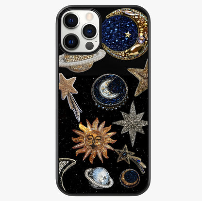 Celestial Gem Constellations Glass Case showing full back design in clean flat view with glossy glass finish.
