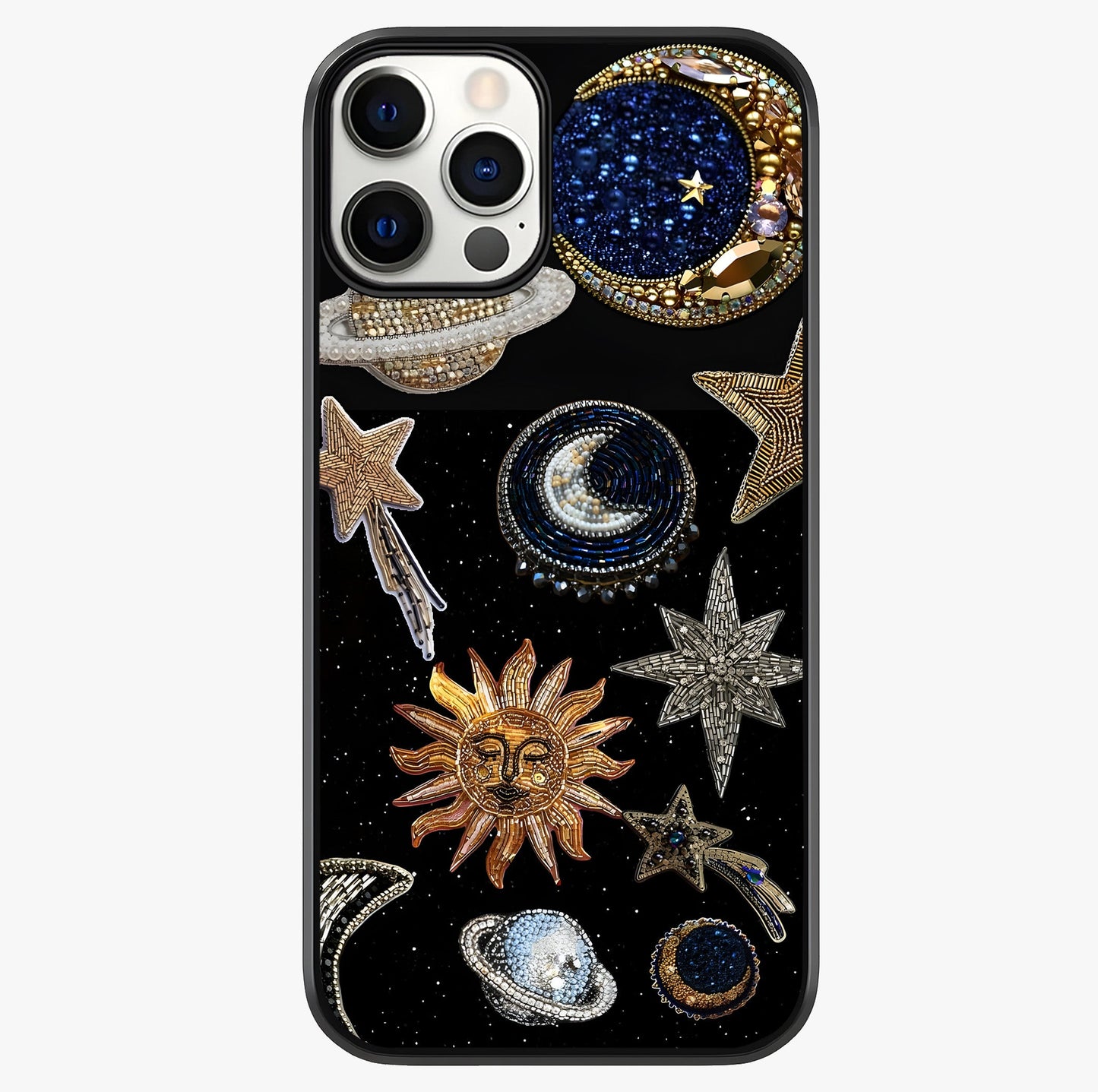 Celestial Gem Constellations Glass Case showing full back design in clean flat view with glossy glass finish.