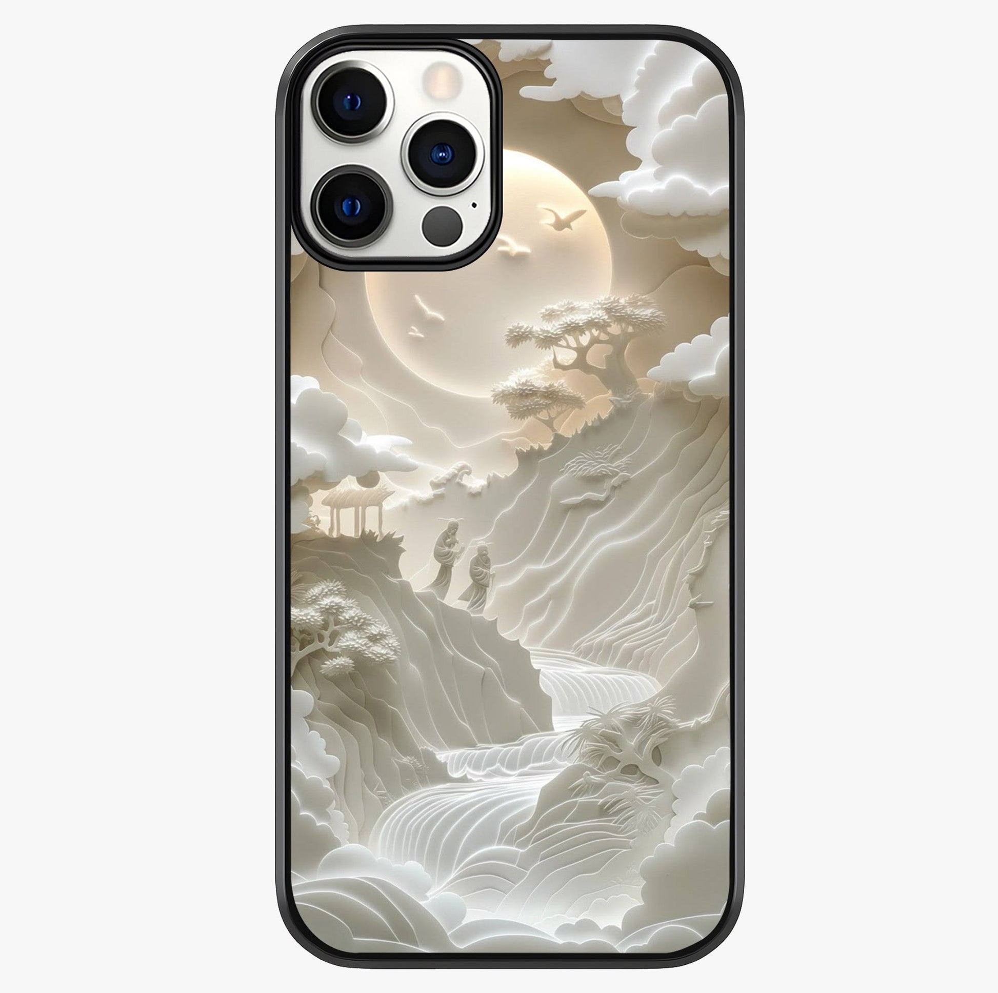 Celestial Origami Glass Case showing full back design in clean flat view with glossy glass finish.