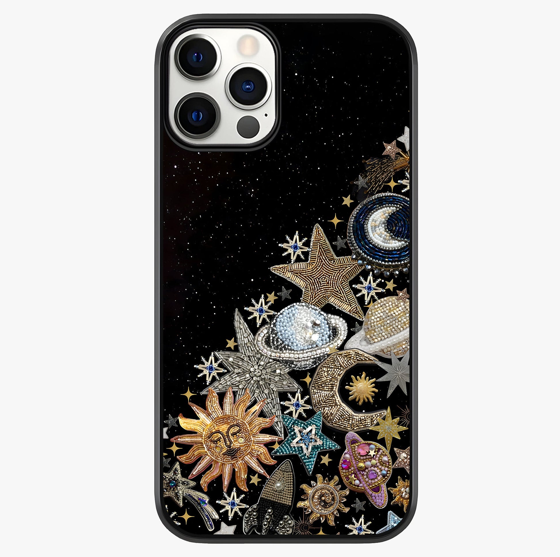 Cosmic Sparkle Dreams Glass Case showing full back design in clean flat view with glossy glass finish.