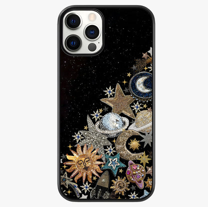 Cosmic Sparkle Dreams Glass Case showing full back design in clean flat view with glossy glass finish.