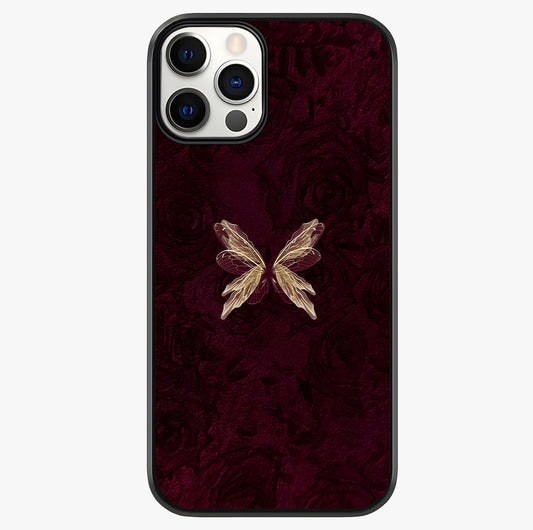 Crimson Fade Butterfly Glass Case showing full back design in clean flat view with glossy glass finish.