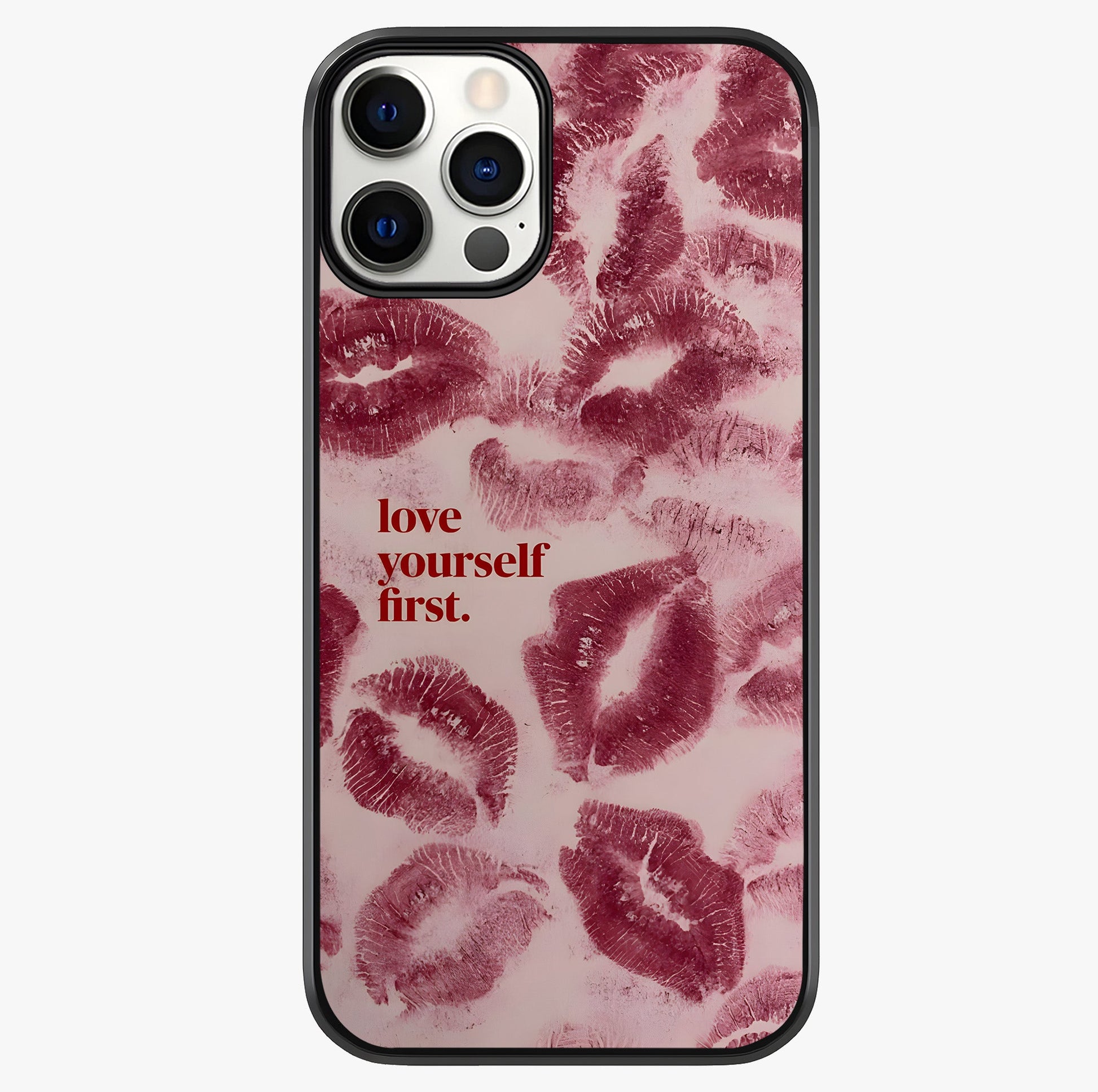 Crimson Kiss Love Glass Case showing full back design in clean flat view with glossy glass finish.