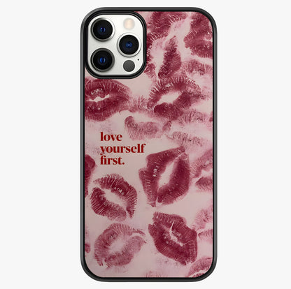 Crimson Kiss Love Glass Case showing full back design in clean flat view with glossy glass finish.