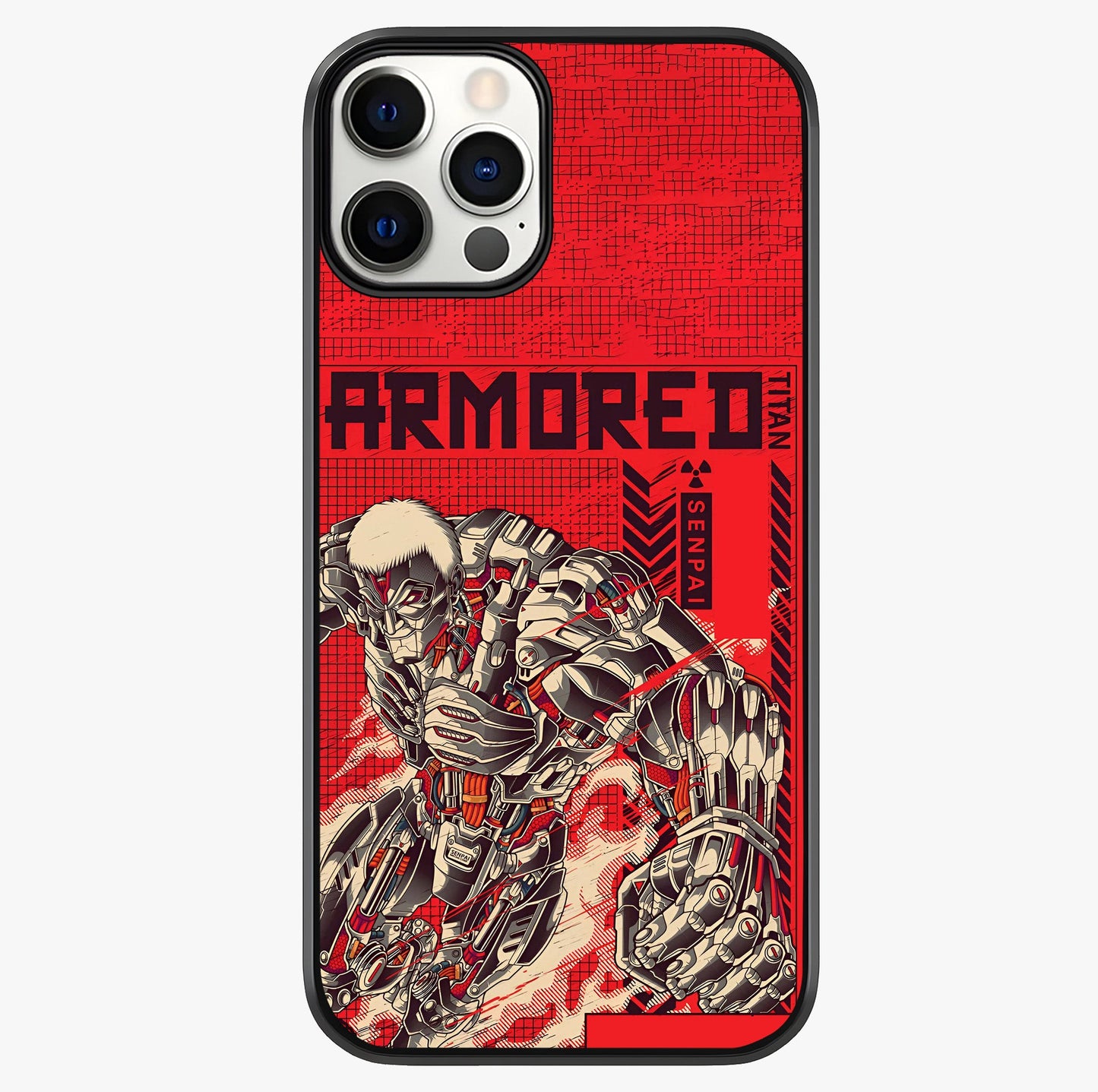 Crimson Mecha Titan Glass Case showing full back design in clean flat view with glossy glass finish.
