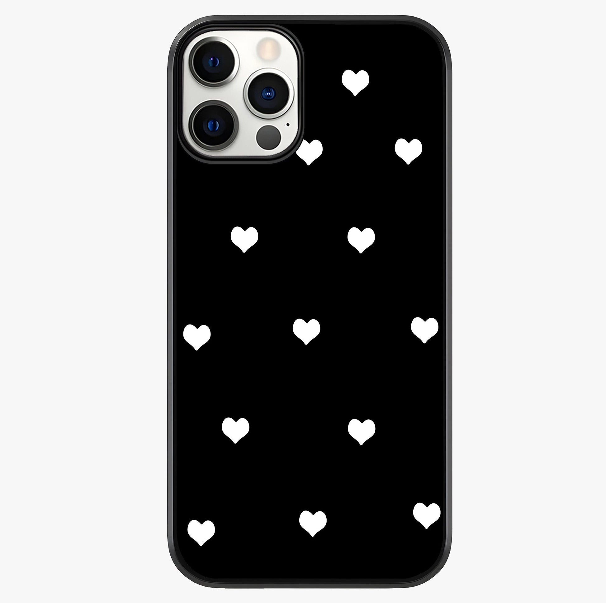 Cute And Simple White Hearts Glass Case showing full back design in clean flat view with glossy glass finish.