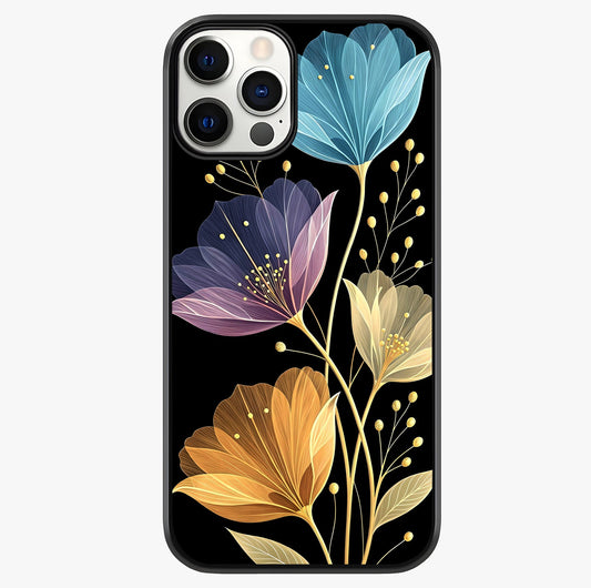 Delicate Multicolor Flowers Glass Case showing full back design in clean flat view with glossy glass finish.