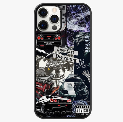 Die Young Glass Case showing full back design in clean flat view with glossy glass finish.