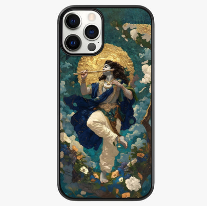 Divine Krishna Art Glass Case showing full back design in clean flat view with glossy glass finish.