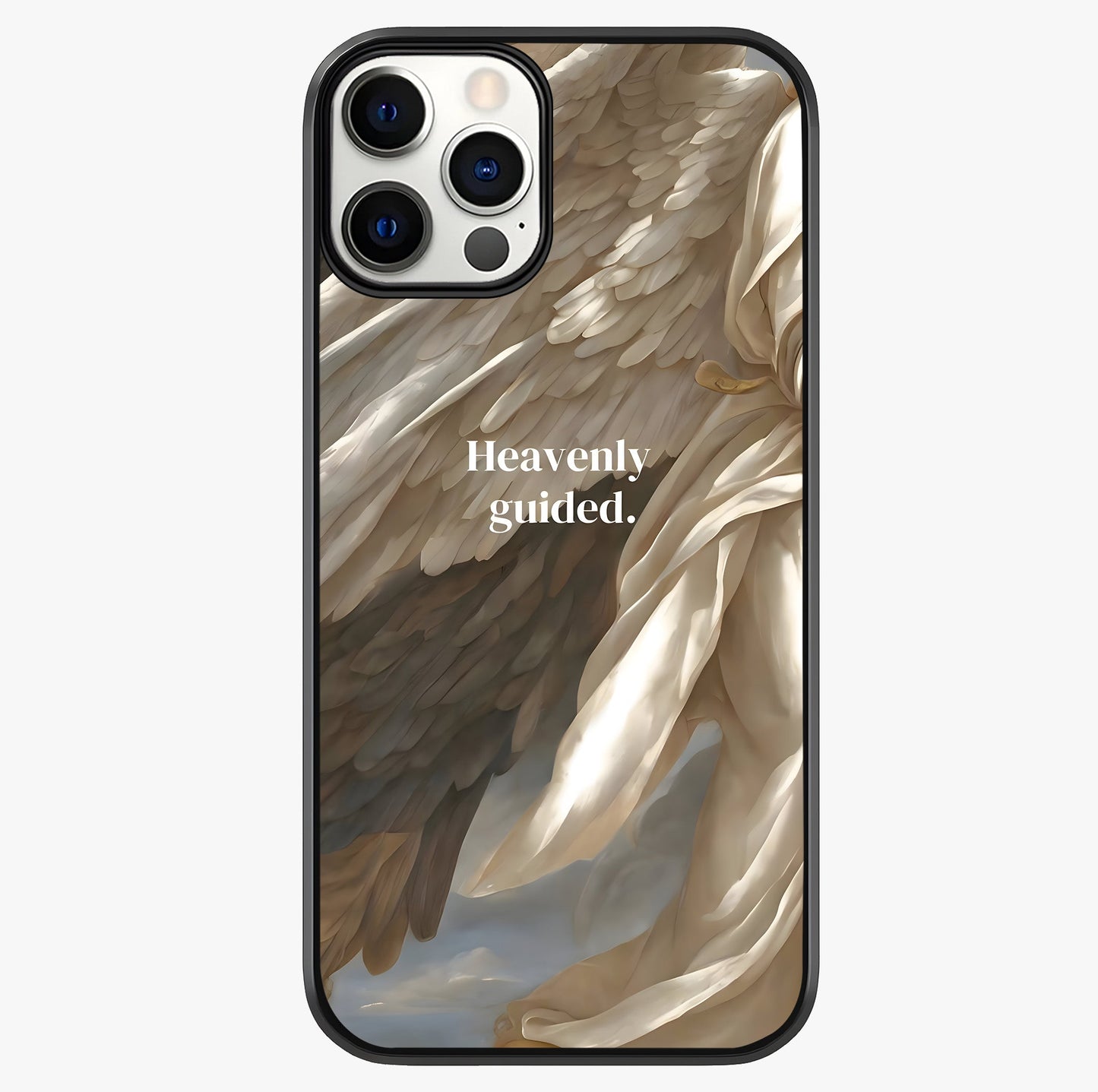 Divine Winged Grace Glass Case showing full back design in clean flat view with glossy glass finish.